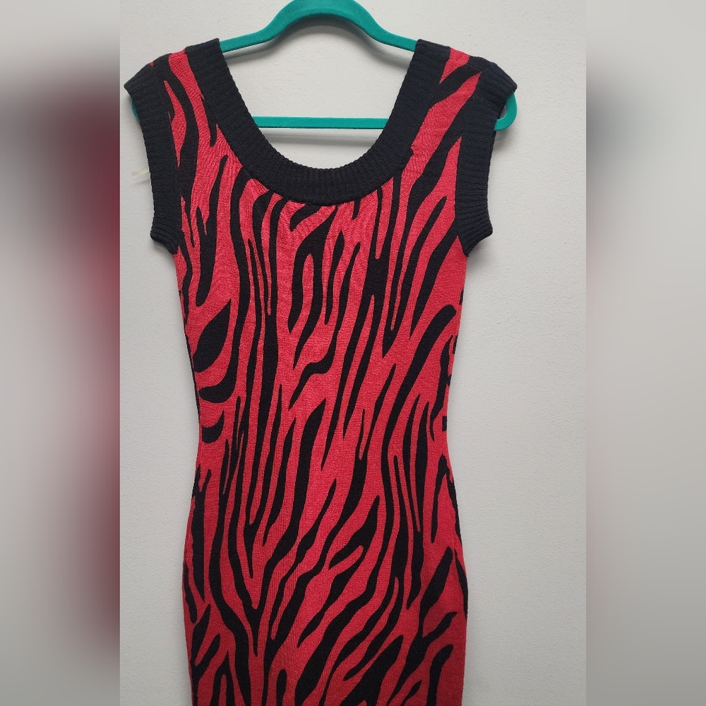 Red Zebra Print Sweater Dress